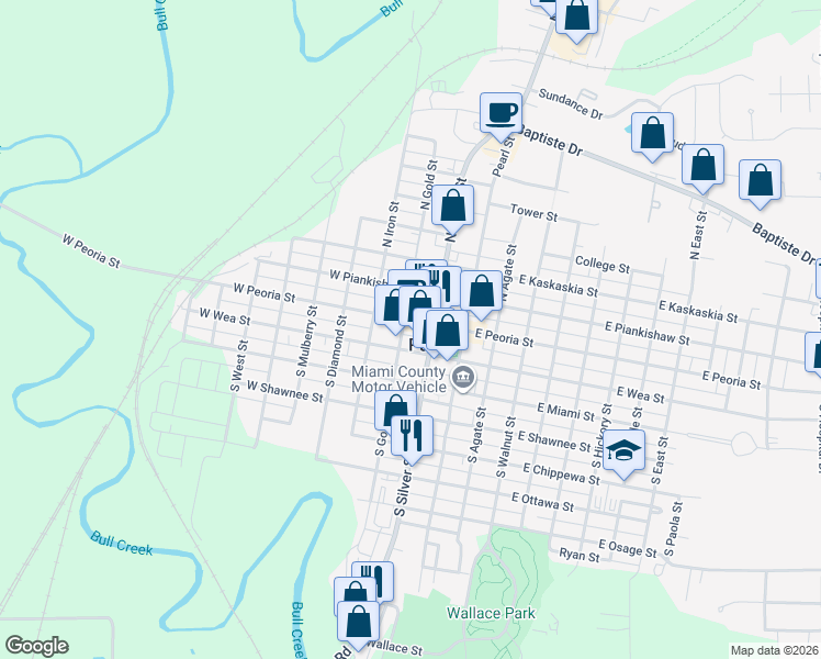 map of restaurants, bars, coffee shops, grocery stores, and more near in Paola