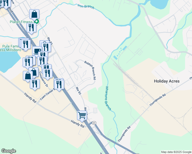 map of restaurants, bars, coffee shops, grocery stores, and more near 146 Bobbys Branch Road in Millsboro