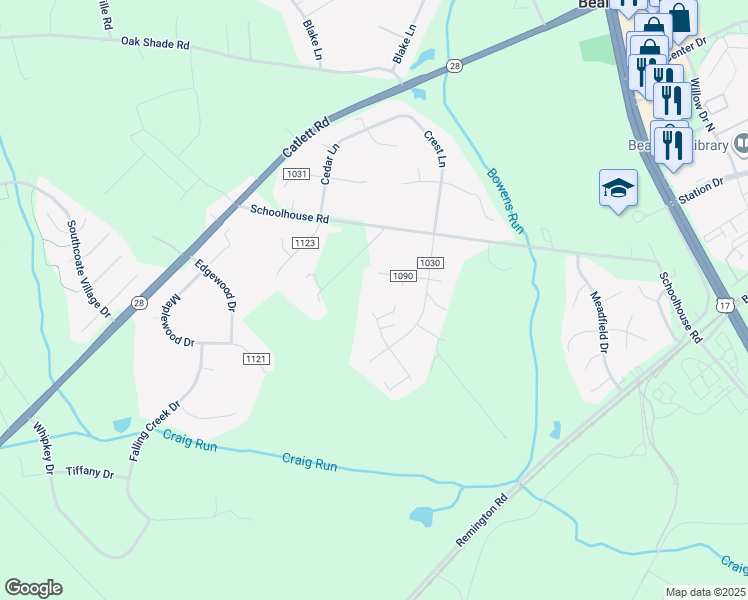 map of restaurants, bars, coffee shops, grocery stores, and more near 11205 Wolfe Court in Bealeton