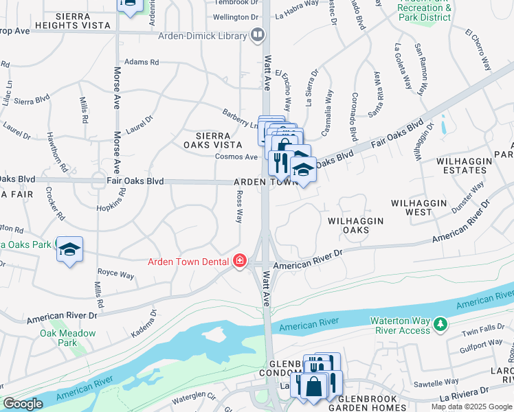 map of restaurants, bars, coffee shops, grocery stores, and more near 410 Watt Avenue in Sacramento