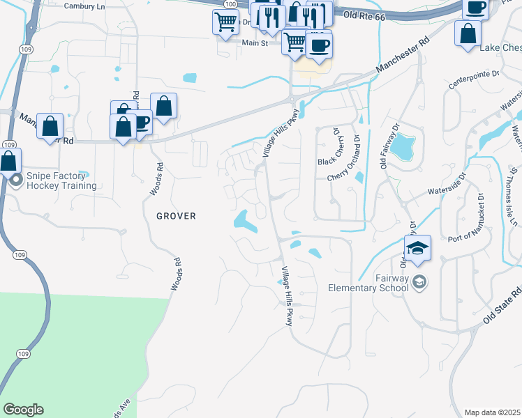 map of restaurants, bars, coffee shops, grocery stores, and more near 16551 Victoria Crossing Drive in Wildwood