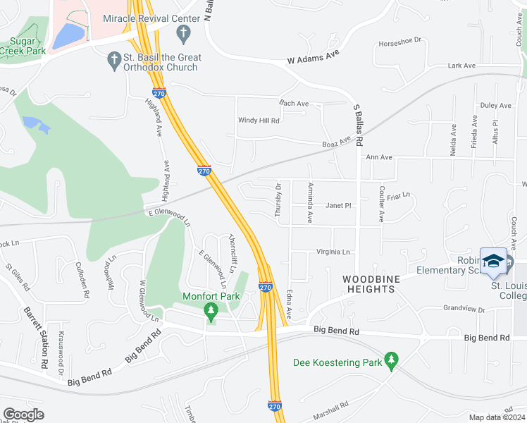 map of restaurants, bars, coffee shops, grocery stores, and more near 1955 Hunting Lake Court in St. Louis