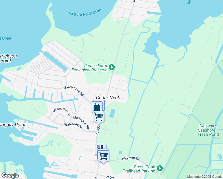 map of restaurants, bars, coffee shops, grocery stores, and more near 38508 Reservation Trail in Ocean View