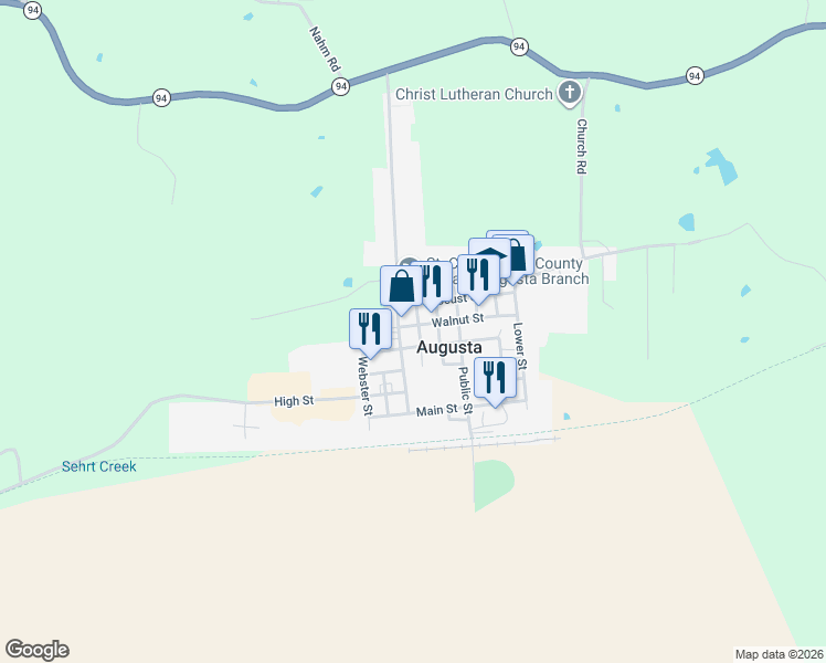 map of restaurants, bars, coffee shops, grocery stores, and more near 5593 Chestnut Street in Augusta