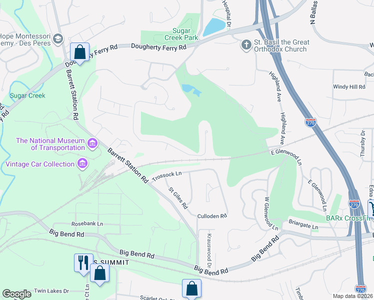 map of restaurants, bars, coffee shops, grocery stores, and more near 286 Greenbriar Estates Drive in St. Louis