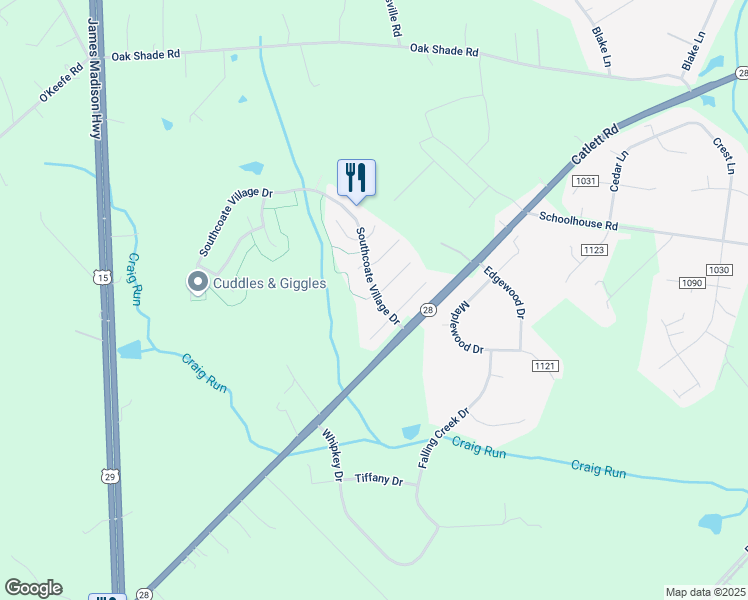 map of restaurants, bars, coffee shops, grocery stores, and more near 6585 America Way in Bealeton