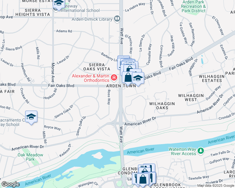 map of restaurants, bars, coffee shops, grocery stores, and more near 410 Watt Avenue in Sacramento