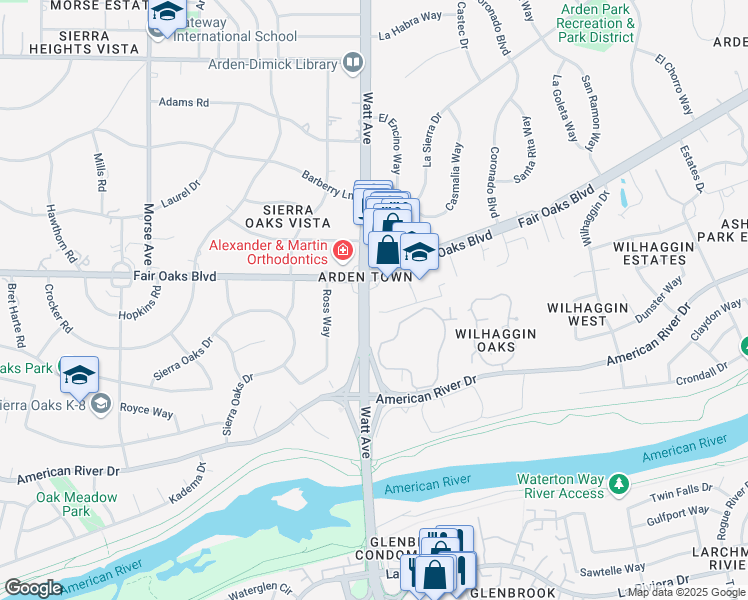 map of restaurants, bars, coffee shops, grocery stores, and more near 410 Watt Avenue in Sacramento