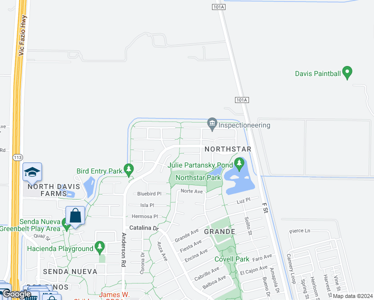 map of restaurants, bars, coffee shops, grocery stores, and more near 425 Heron Place in Davis
