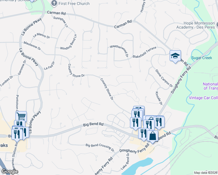map of restaurants, bars, coffee shops, grocery stores, and more near 1603 Award Drive in Ballwin