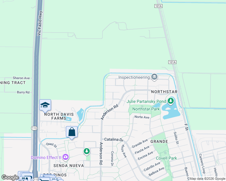 map of restaurants, bars, coffee shops, grocery stores, and more near 701 Waxwing Place in Davis