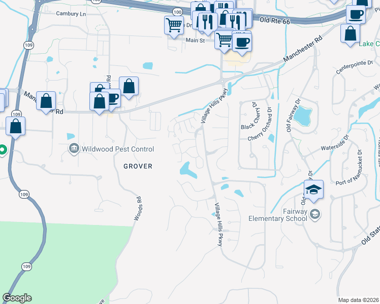 map of restaurants, bars, coffee shops, grocery stores, and more near 123 Imperial Crown Way in Wildwood
