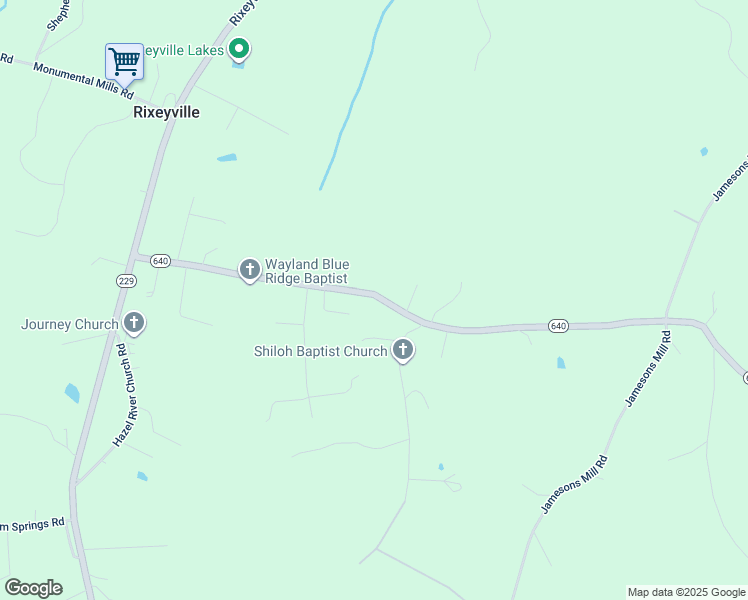 map of restaurants, bars, coffee shops, grocery stores, and more near 15202 Ryland Chapel Road in Rixeyville
