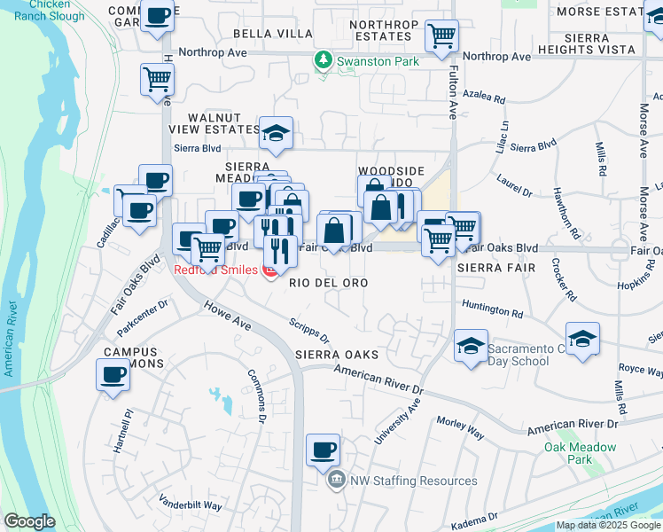 map of restaurants, bars, coffee shops, grocery stores, and more near in Arden-Arcade