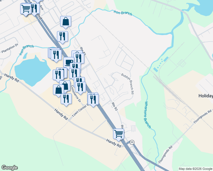 map of restaurants, bars, coffee shops, grocery stores, and more near 109 Alexandreas Court in Millsboro