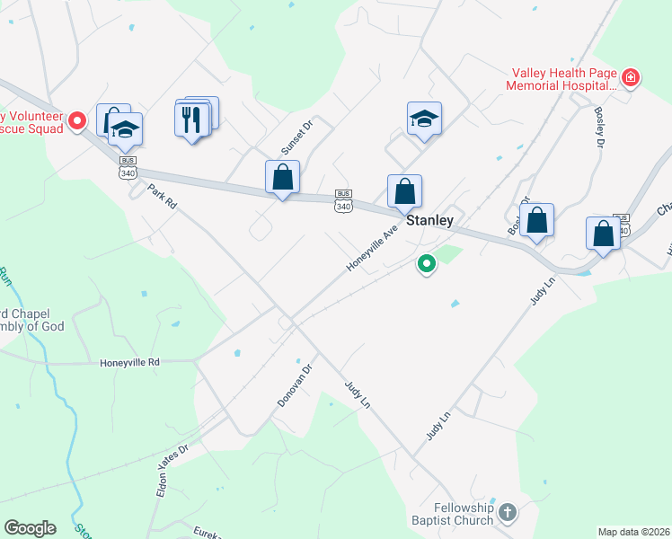 map of restaurants, bars, coffee shops, grocery stores, and more near 49 Posie Lane in Stanley