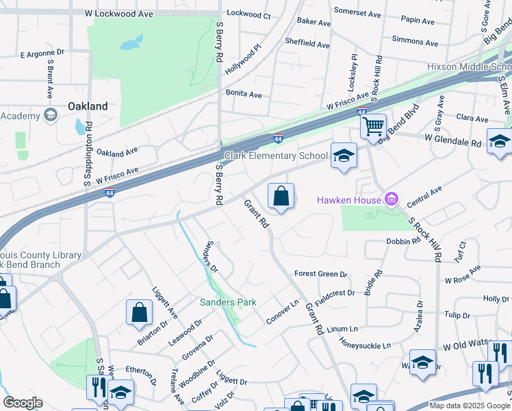 map of restaurants, bars, coffee shops, grocery stores, and more near 108 Webster Woods Drive in Webster Groves