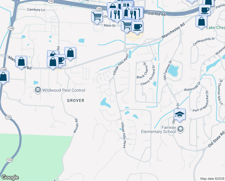 map of restaurants, bars, coffee shops, grocery stores, and more near 157 Jubilee Hill Drive in Wildwood