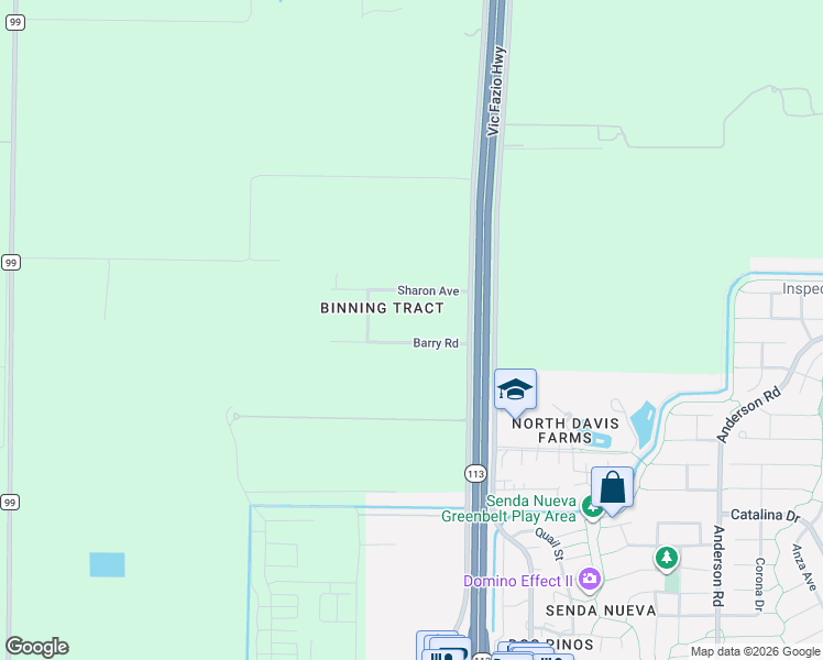 map of restaurants, bars, coffee shops, grocery stores, and more near 39898 Barry Road in Davis