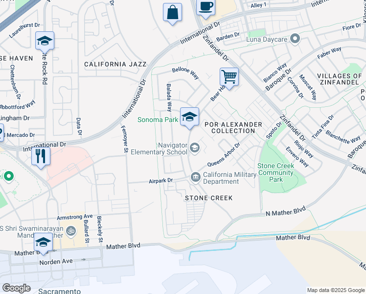 map of restaurants, bars, coffee shops, grocery stores, and more near 3501 Cap Rock Way in Gold River