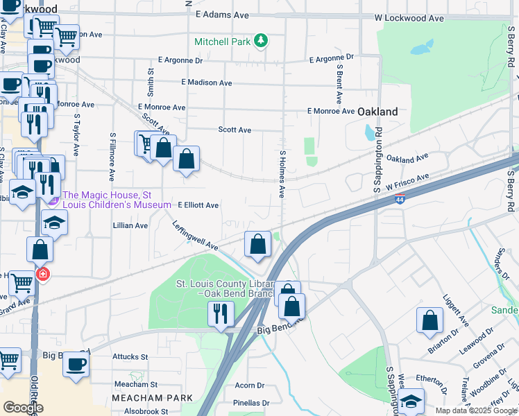 map of restaurants, bars, coffee shops, grocery stores, and more near 662 East Elliott Avenue in St. Louis