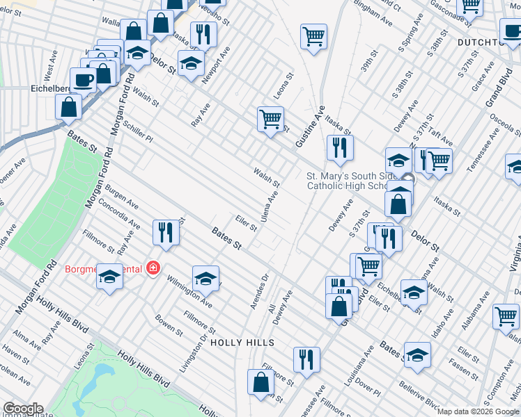 map of restaurants, bars, coffee shops, grocery stores, and more near 3913 Eichelberger Street in St. Louis