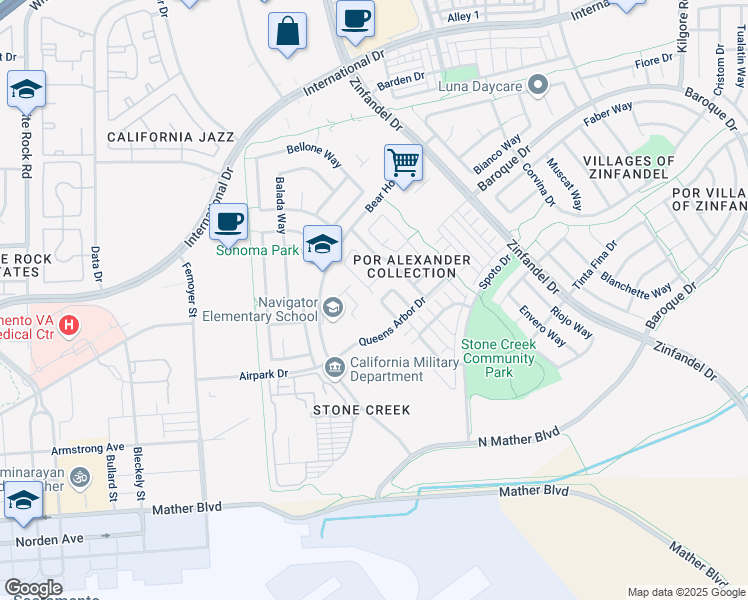 map of restaurants, bars, coffee shops, grocery stores, and more near 3536 Husch Way in Gold River