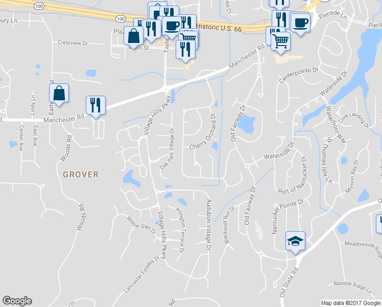 map of restaurants, bars, coffee shops, grocery stores, and more near 305 Golden Cherry Drive in Wildwood