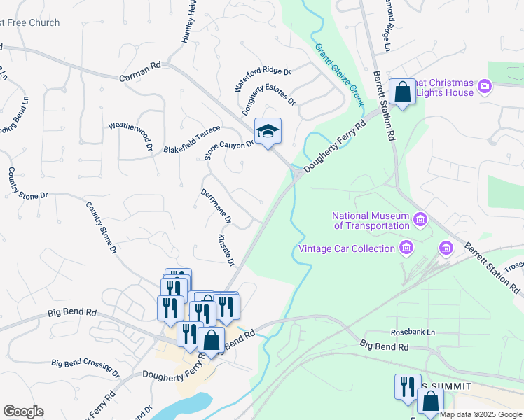 map of restaurants, bars, coffee shops, grocery stores, and more near 1838 Stone Canyon Circle in Ballwin