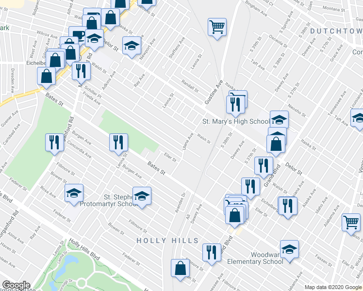 map of restaurants, bars, coffee shops, grocery stores, and more near 3913 Eichelberger Street in St. Louis