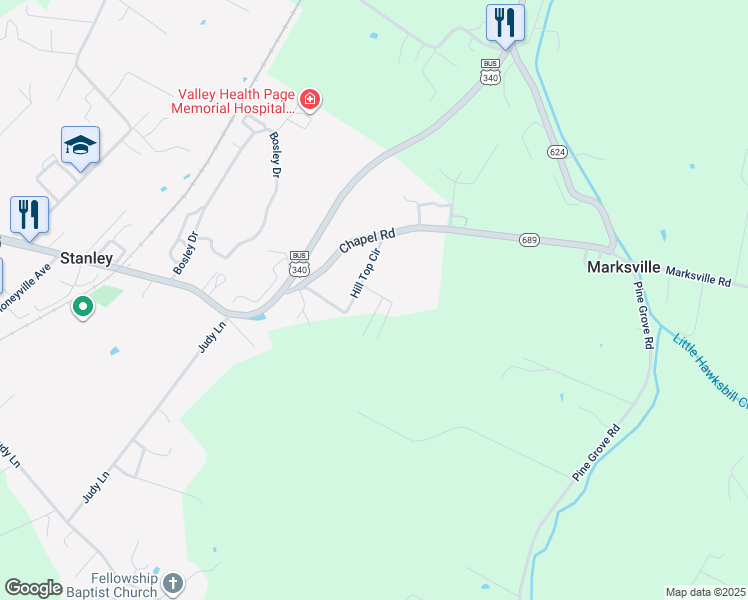 map of restaurants, bars, coffee shops, grocery stores, and more near 138 Brock Drive in Stanley