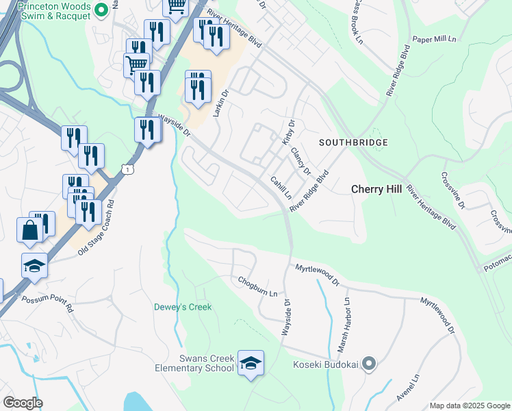 map of restaurants, bars, coffee shops, grocery stores, and more near 3076 Antrim Circle in Dumfries