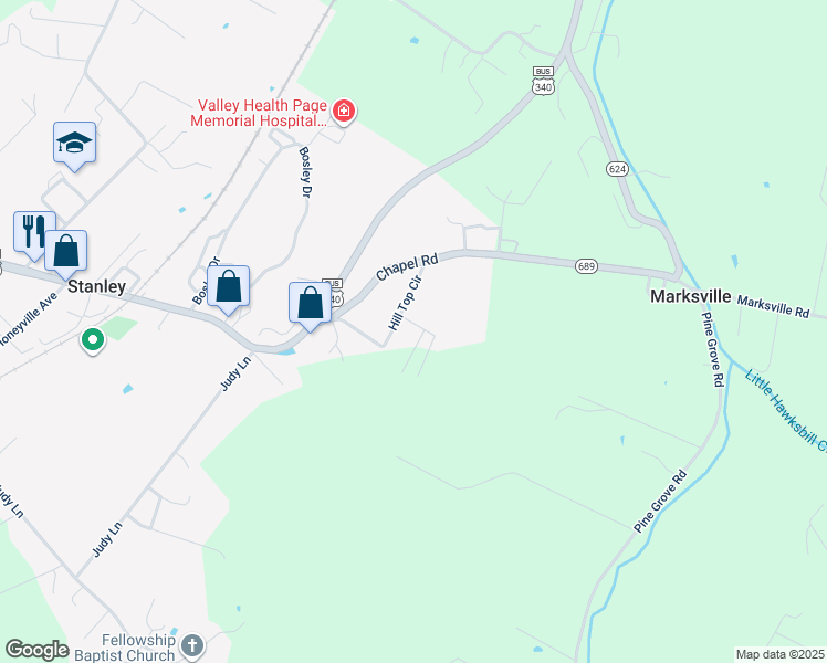 map of restaurants, bars, coffee shops, grocery stores, and more near 138 Brock Drive in Stanley