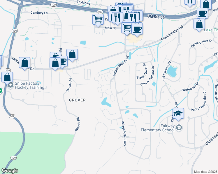 map of restaurants, bars, coffee shops, grocery stores, and more near 157 Jubilee Hill Drive in Wildwood