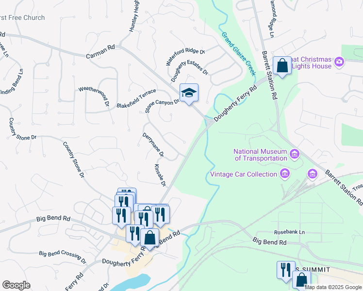 map of restaurants, bars, coffee shops, grocery stores, and more near 1838 Stone Canyon Circle in Ballwin