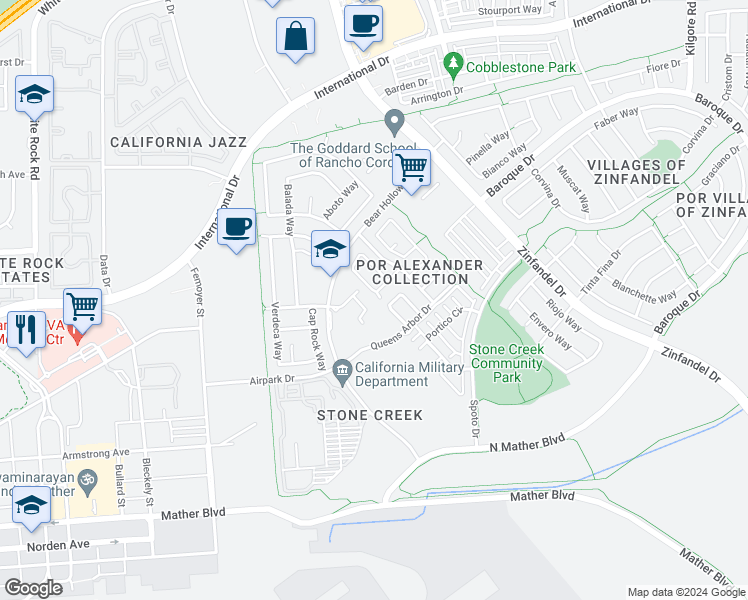 map of restaurants, bars, coffee shops, grocery stores, and more near 3536 Husch Way in Gold River