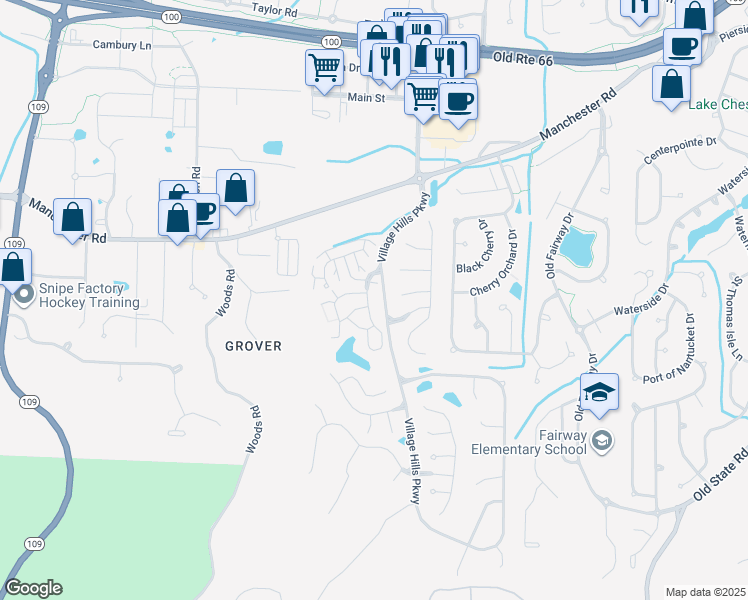 map of restaurants, bars, coffee shops, grocery stores, and more near 16518 Victoria Crossing Drive in Wildwood