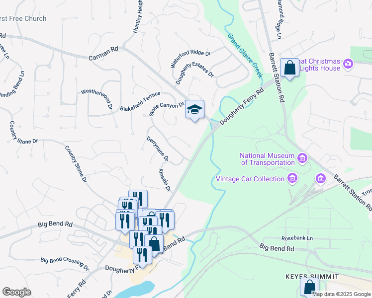map of restaurants, bars, coffee shops, grocery stores, and more near 1838 Stone Canyon Circle in Ballwin