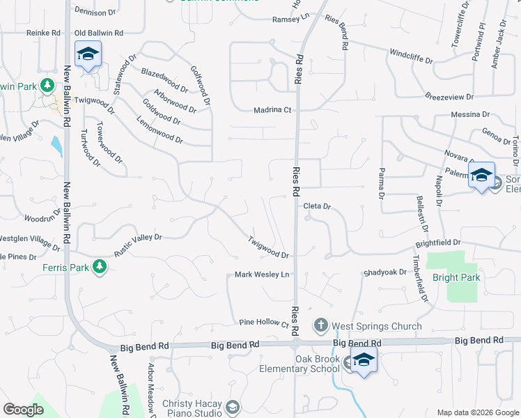 map of restaurants, bars, coffee shops, grocery stores, and more near 425 Briarhill Drive in Ballwin