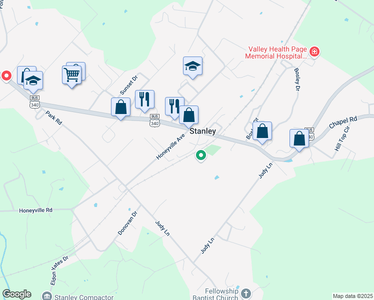 map of restaurants, bars, coffee shops, grocery stores, and more near 120 Karl Jenkins Avenue in Stanley
