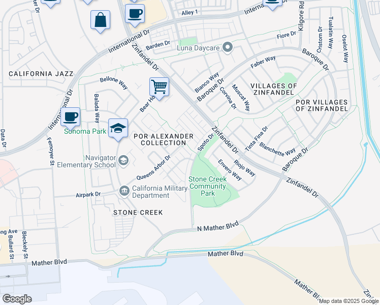 map of restaurants, bars, coffee shops, grocery stores, and more near 3560 Spoto Drive in Rancho Cordova
