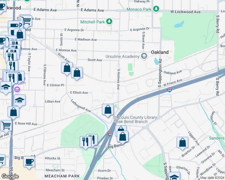 map of restaurants, bars, coffee shops, grocery stores, and more near 662 East Elliott Avenue in St. Louis
