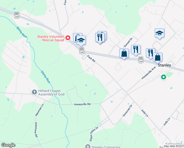 map of restaurants, bars, coffee shops, grocery stores, and more near 198 Massanutten Valley Road in Stanley