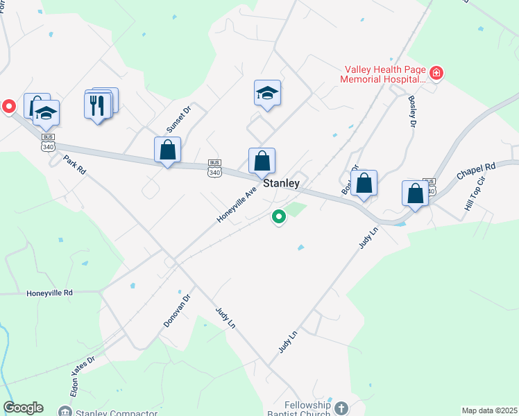 map of restaurants, bars, coffee shops, grocery stores, and more near 120 Karl Jenkins Avenue in Stanley