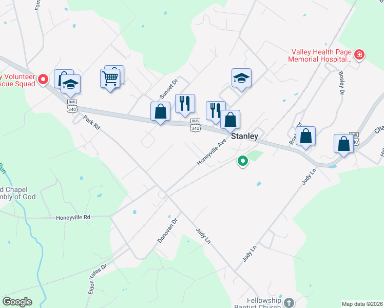 map of restaurants, bars, coffee shops, grocery stores, and more near 49 Posie Lane in Stanley