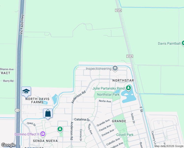 map of restaurants, bars, coffee shops, grocery stores, and more near 527 Waxwing Place in Davis