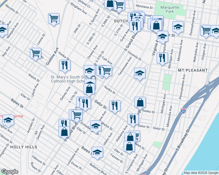 map of restaurants, bars, coffee shops, grocery stores, and more near in 
