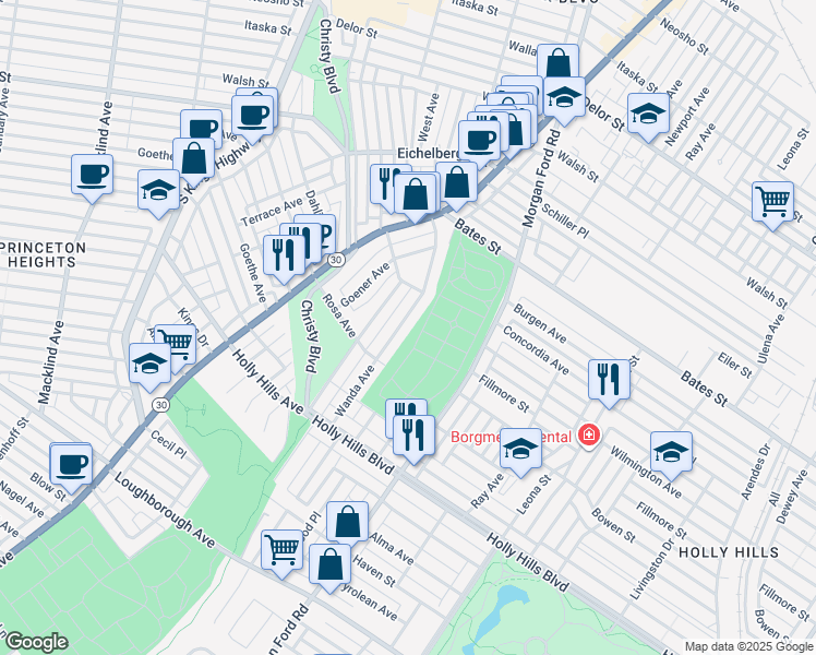 map of restaurants, bars, coffee shops, grocery stores, and more near 6038 Wanda Avenue in St. Louis