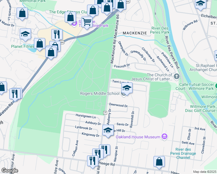 map of restaurants, bars, coffee shops, grocery stores, and more near 7602 MacKenzie Road in St. Louis