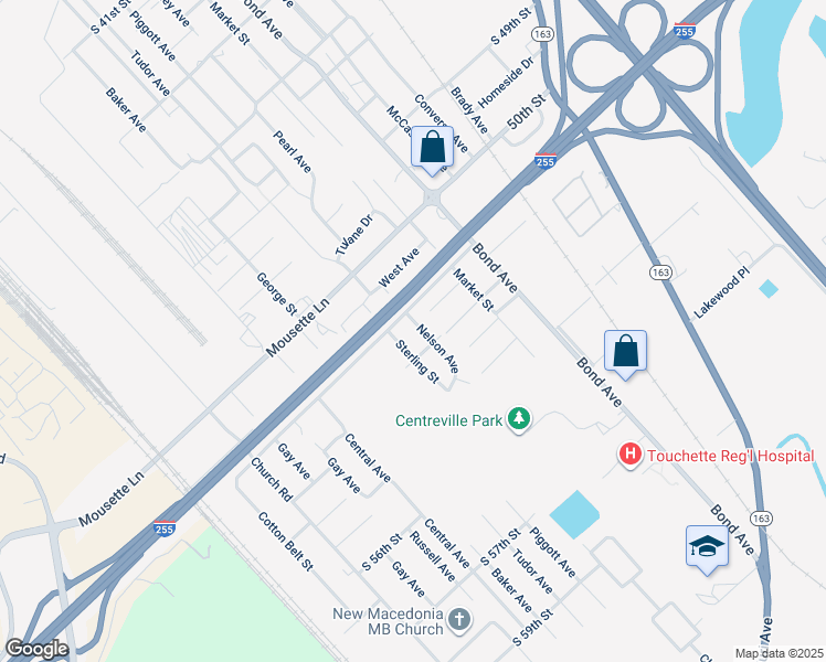 map of restaurants, bars, coffee shops, grocery stores, and more near 5123 Sterling Street in East St. Louis